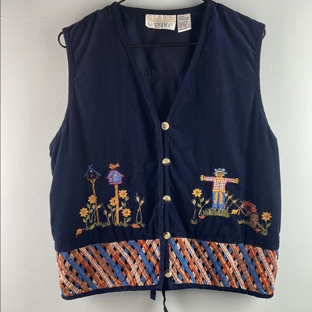 Casey and Max Navy Embroidered Vest Size L - Picture 2 of 9